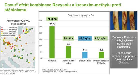 obrázek stéblolamu a grafy ukazující účinnost přípravku Daxur proti stéblolamu