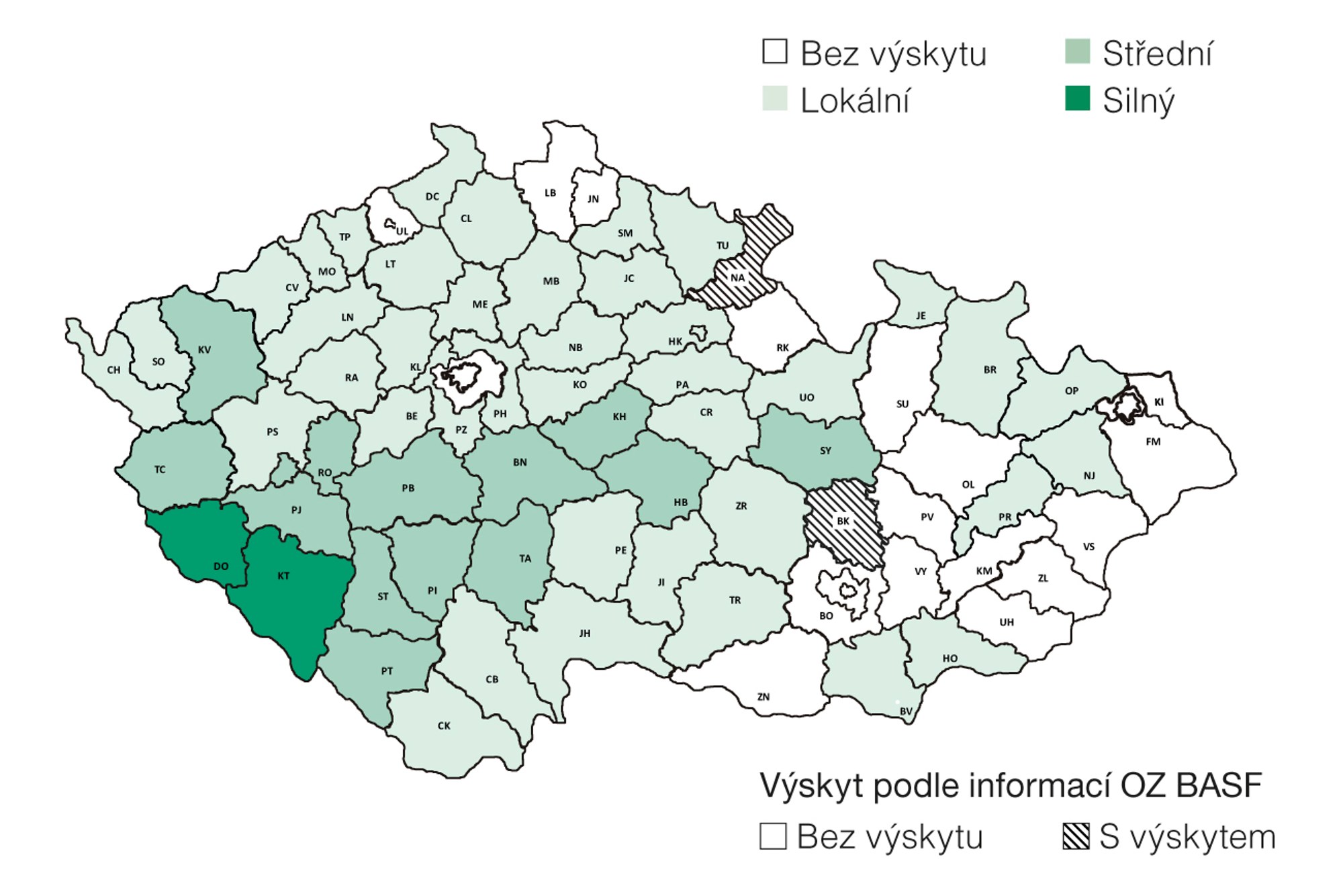 výskyt prliny rolní v ČR, SPZO (2017-2019)