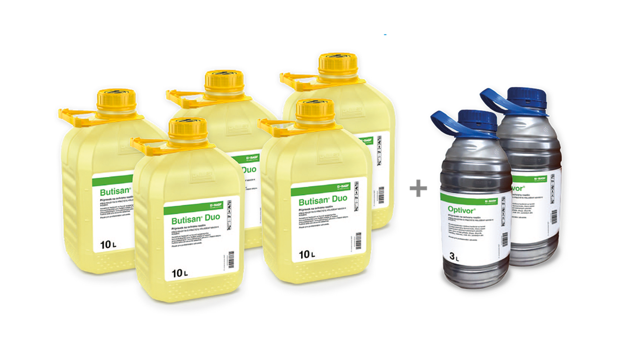 5 kanystrů přípravku Butisan Duo a 2 kanystry přípravku Optivor