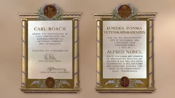 dvě ozdobné listiny označující udělenou Nobelovu cenu