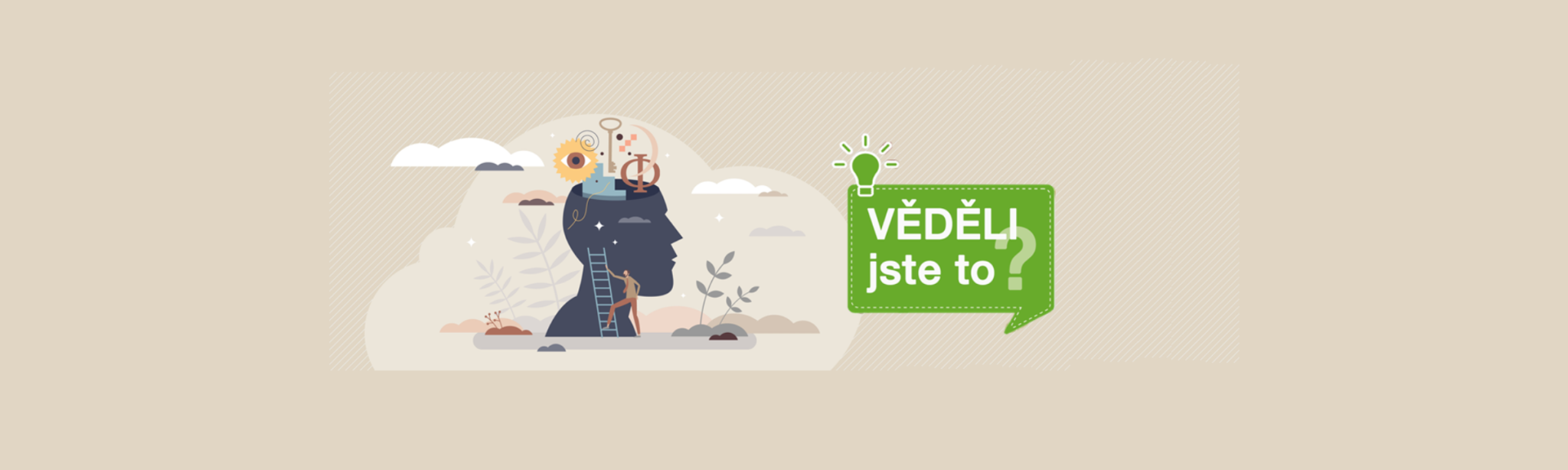 Věděli jste to?... Nebo ne? symbol otevřené hlavy s mnoha myšlenkami doplňuje text: Věděli jste to?
