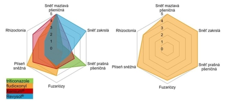 Relenya® + Kinto® Plus - unikátní synergické působení čtyř účinných látek zajišťuje vysokou účinnost proti celému spektru chorob přenosných osivem.